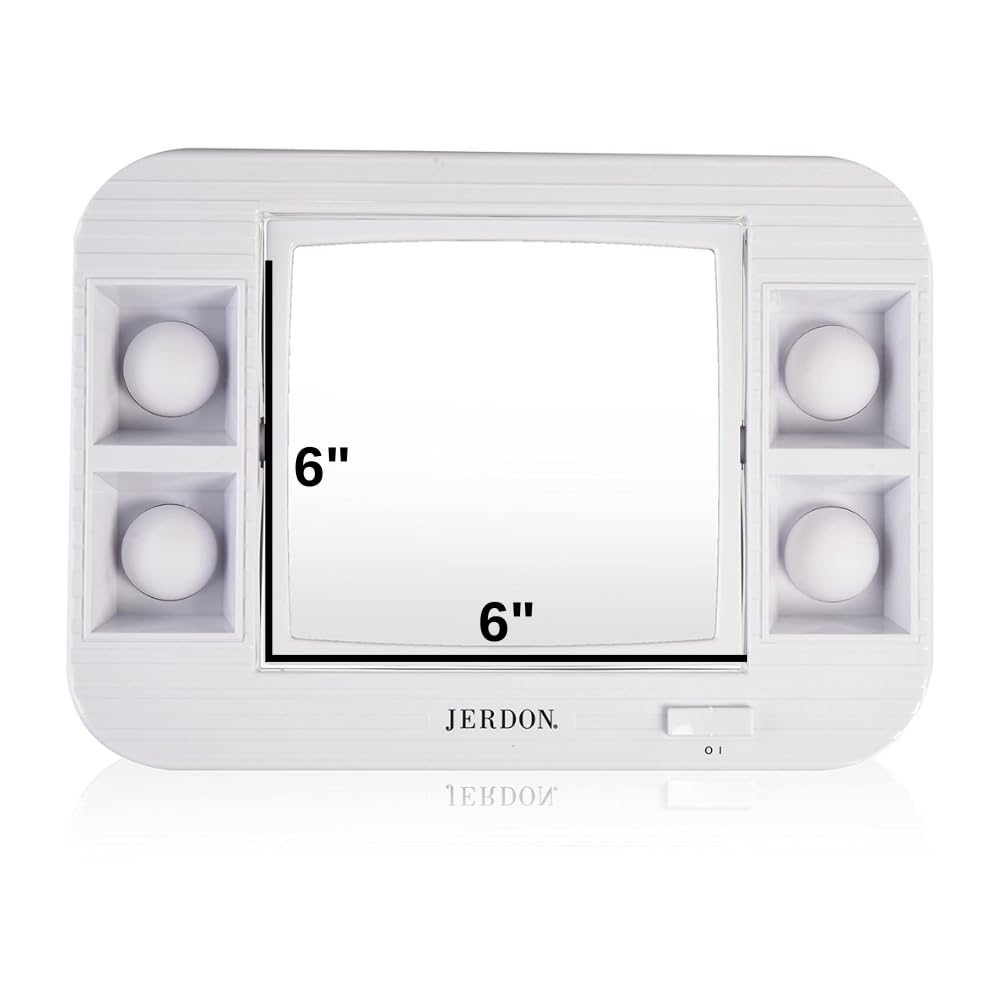 JERDON Two-Sided Makeup Mirror with Lights - Vanity Mirror with 5X Magnification & Two Setting Glare-Free Lighting - White Base - Model J1015