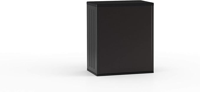 Suncast Heavy-Duty Resin Outdoor Storage Cabinet, 30" W x 20.25" D x 36" H Dark Grey Base Garage Storage Cabinet with Lockable Doors and Metal Reinforced Shelves, Made in The USA