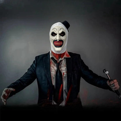 NTSWZYS Terrifier Art the Clown Mask 2025 Full Head Creepy Killer Masks for Halloween Party Props(Style 2-BlackWhite Hat)