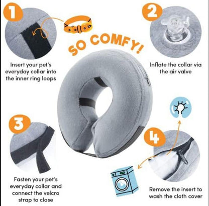 BENCMATE Protective Inflatable Collar for Dogs and Cats - Soft Pet Dog Cone Recovery Collar Does Not Block Vision E-Collar(Medium, Blue)