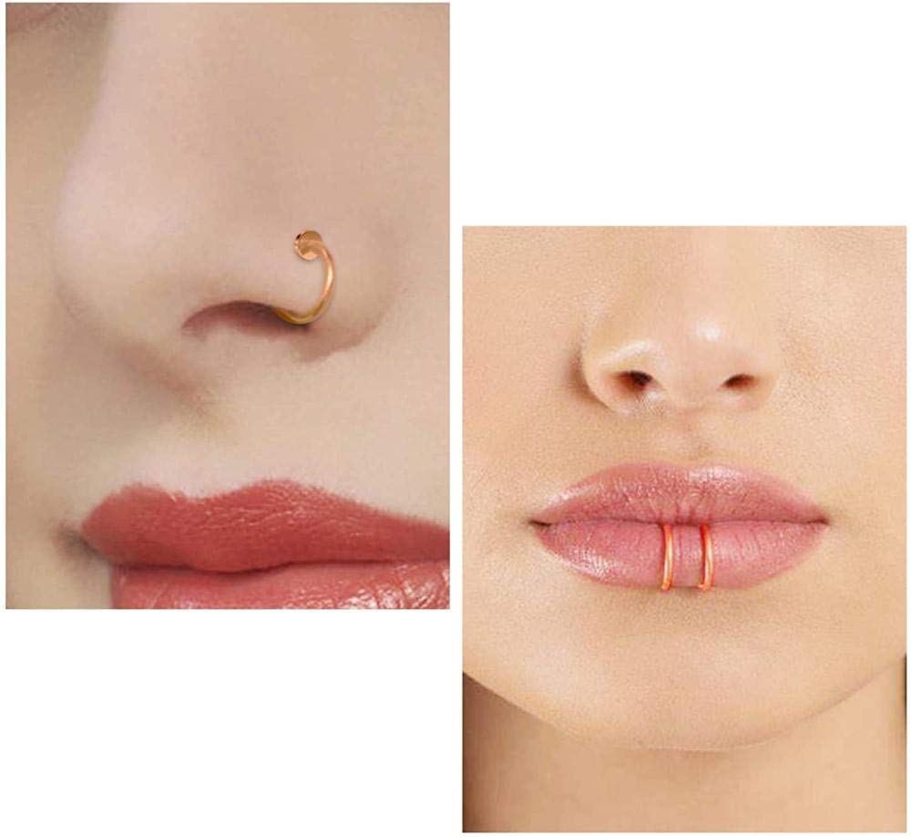 FECTAS 8pcs Fake Nose Lip Earring Ring Hoop Stainless Steel Non Pierced Clip On Piercing Body Jewellery