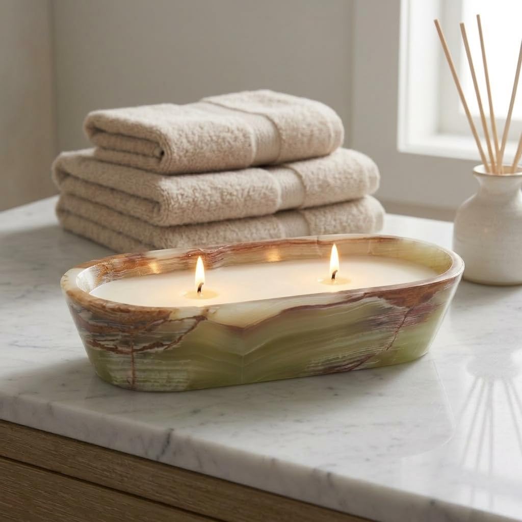 Radicaln Marble Dough Bowl 10" Inches Handmade Decorative Bowl For Home Décor, Ideal Green Onyx Marble Bowl For Keys Entryway Table, Modern Candy Bowl