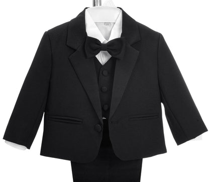 Lito Angels Baby Boy Formal Dress Suit Wedding Outfit Wear, 5 Pieces Set (Blazer, Shirt, Waistcoat, Trousers, Bow Tie) Age 12-18 Months, Black, 057 (Tag Number 01)