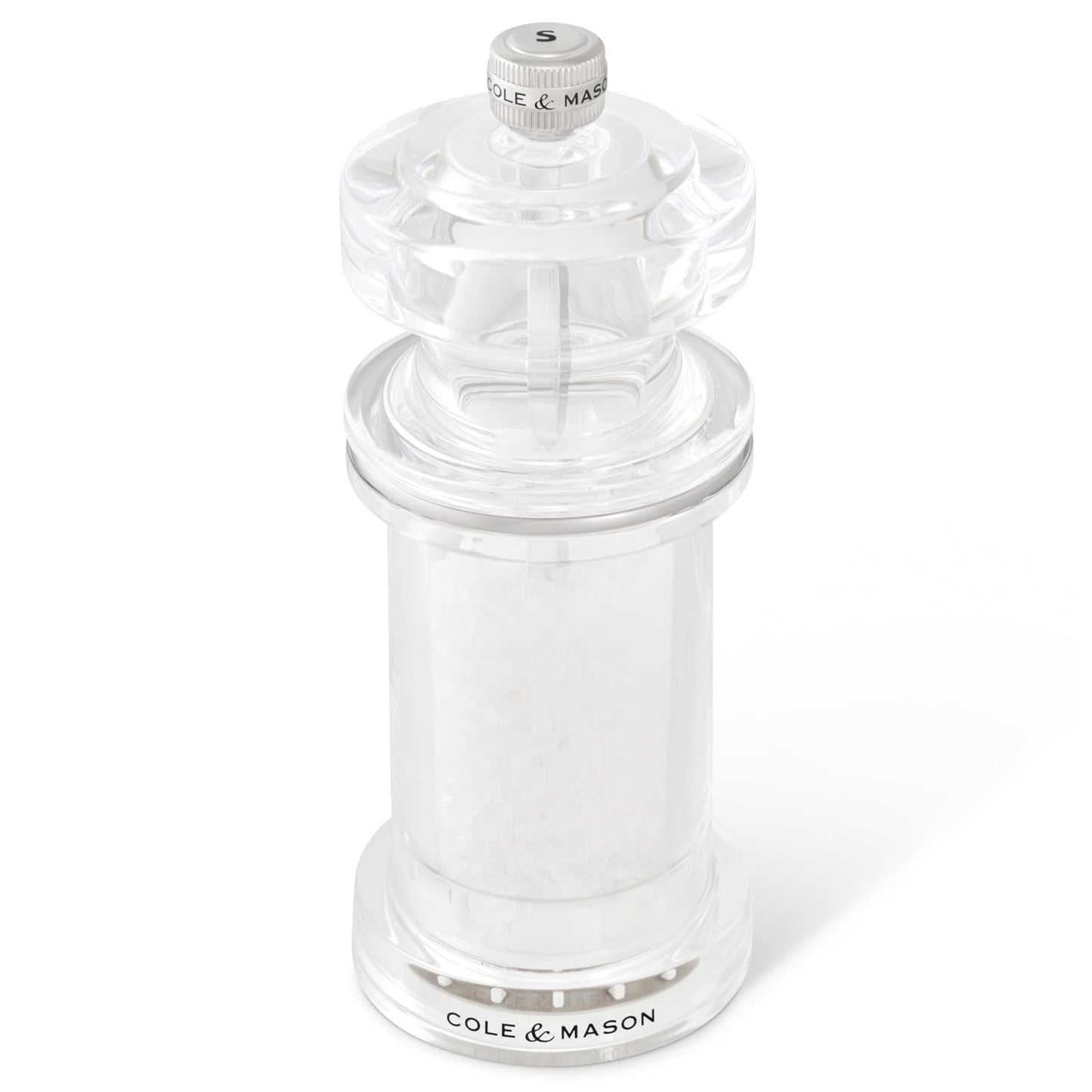 Cole & Mason 605 Refillable Spice Mill - Kitchen & Home Accessory - Salt & Pepper Grinder Set - Salt & Peppercorn Included - Acrylic - New Salt & Pepper Set 5.5"