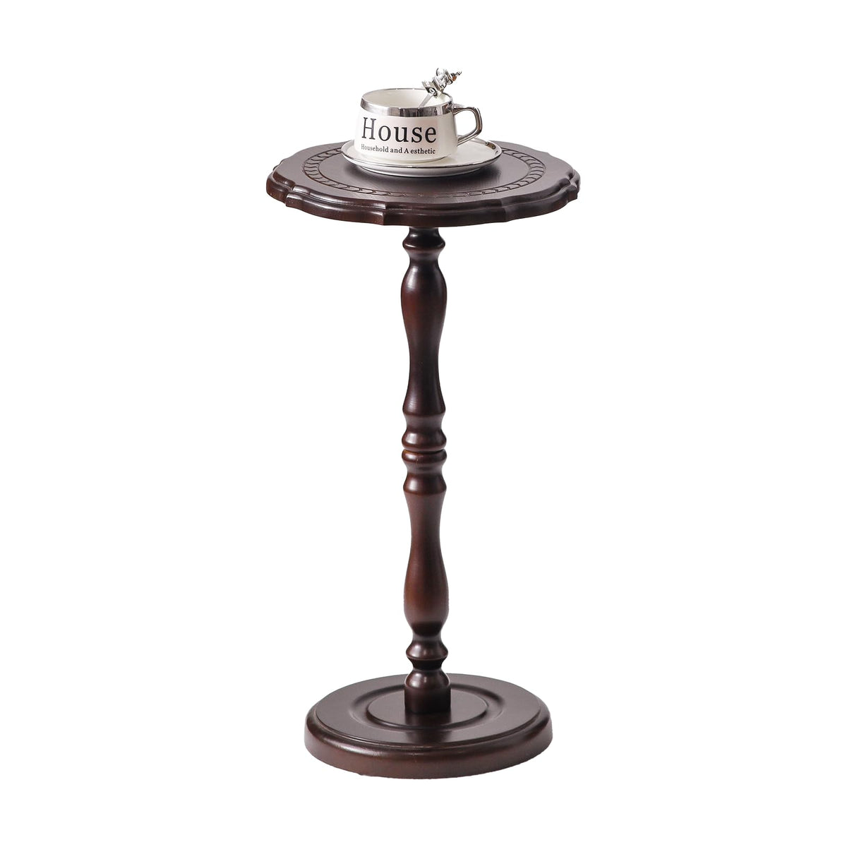 HuiDao 100% Solid Wood Round Side Table, Small Drink Table for Small Spaces, Modern End Table Accent Nightstand for Bedroom, Living Room, Corners and Office, Brown