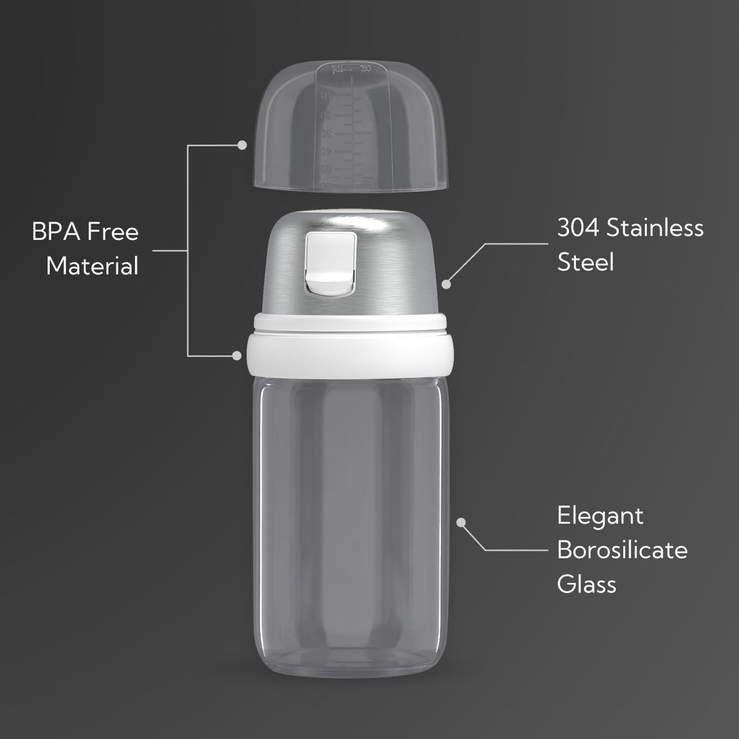 KITCHENDAO Precision Pour Glass Soy Sauce Dispenser with 3 Modes and 2 in 1 Glass Salt Shaker with Side Pour Spout