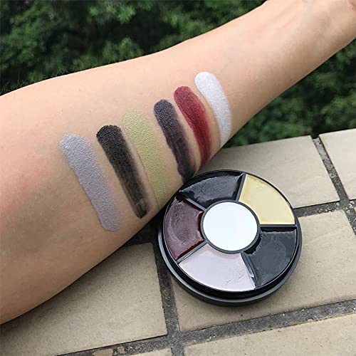 Go Ho Clown White Black Face Body Paint,6 Colors Wheel for Special Effects Zombie Makeup Kit,Halloween Professional Makeup Palettes with Sponge,Non Toxic
