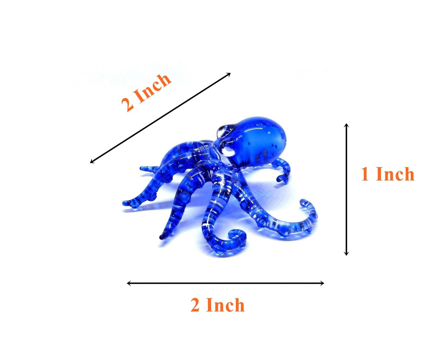 Handmade Mini 2" Blow Glass Sea Animals Figurine Art, Octopus, Cool Stuff, Home or Garden Decor Gift Ideas (Blue with Silver Polka Dots) No.9