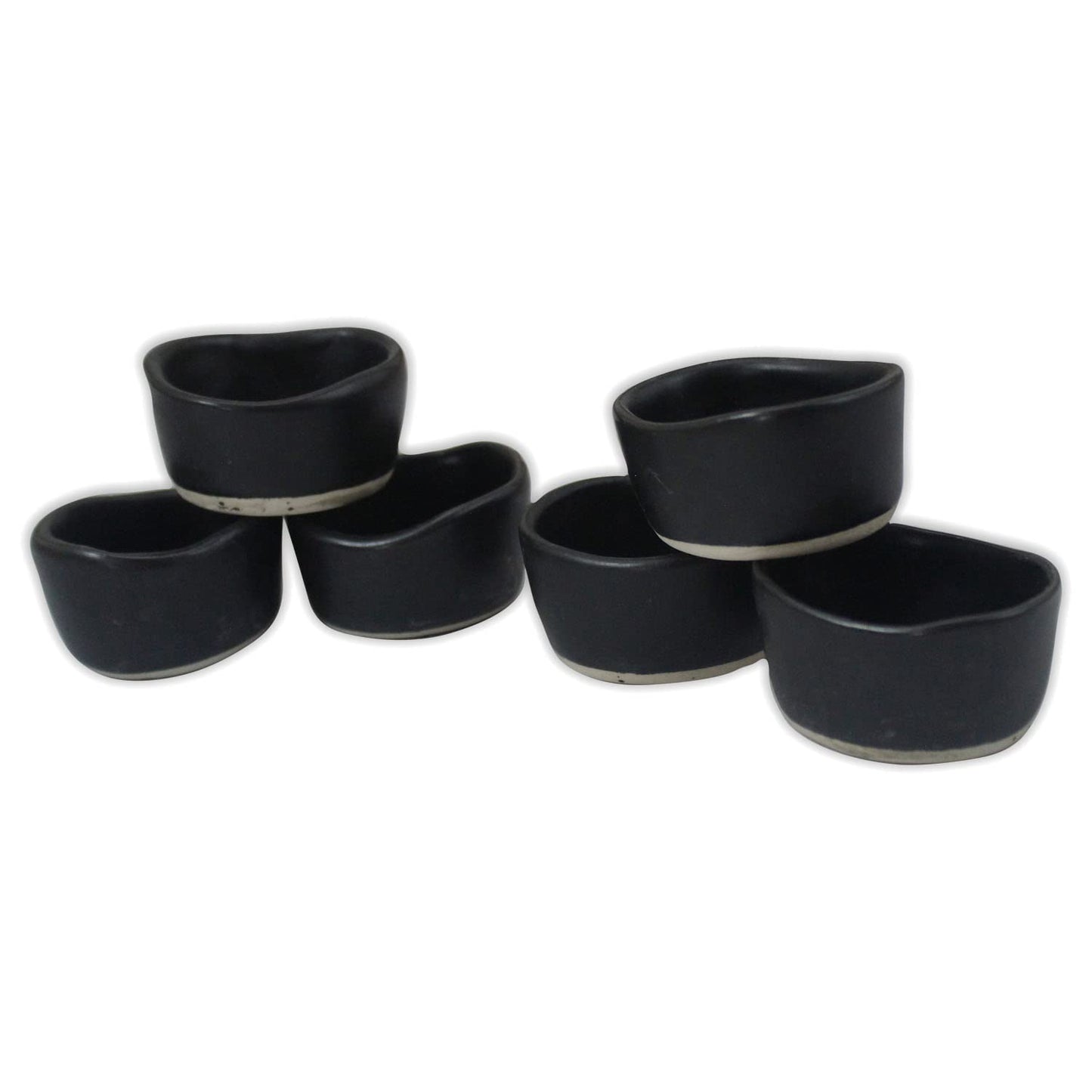 roro Handmade 2-Inch Matte Black Ceramic Pinch Bowls, Set of 6 – Versatile Stoneware for Spices, Condiments, Appetizers & Finger Foods