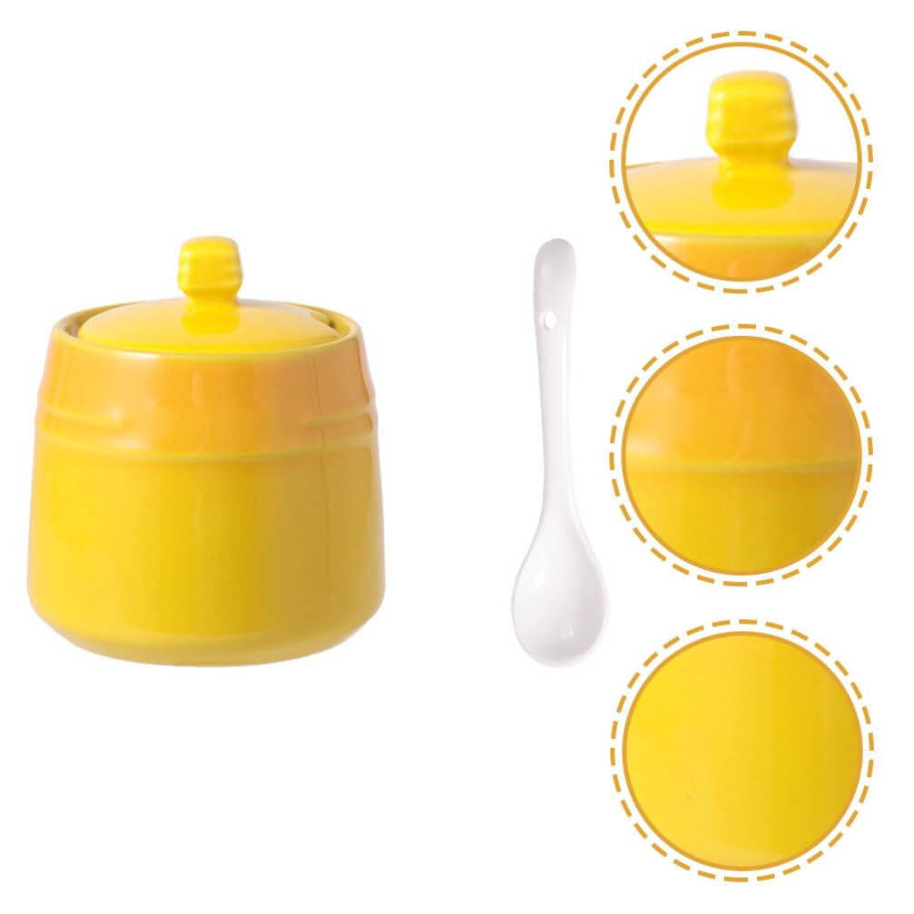 Kichvoe Ceramic Seasoning Jar with Spoon Salt Container Sugar Canister Condiment Storage Bottle for Kitchen Dining Table 3.81X3.34X2.24 Inches
