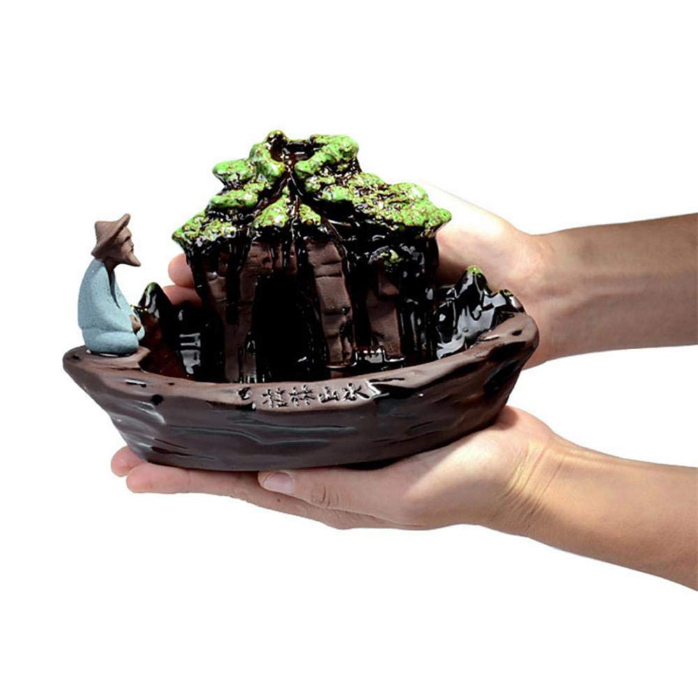 HEASEA Guilin Scenery Incense Burner, Ceramic Backflow Incense Holder with 10PCS Incense Cones for Home Decor Yoga