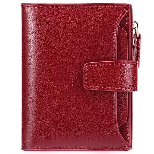 SENDEFN Women's RFID Blocking Leather Small Compact Bi-fold Zipper Pocket Wallet Card Case Purse with ID Window