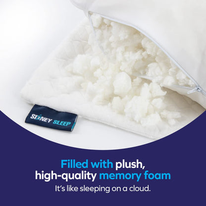 Sidney Sleep Pillow for Side and Back Sleepers - Comfort for Neck and Shoulder Pain - Adjustable and Customizable Shredded Memory Foam Filling - Queen Size - Includes Additional Foam Fill (White)