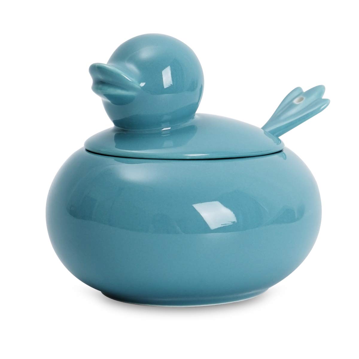 HSOFBLUES Cute Duck-Shaped Ceramic Sugar Bowl with Lid and Spoon - Small Turquoise Sugar Container, Perfect for Coffee Bar, Kitchen, Countertop, Sugar Cubes