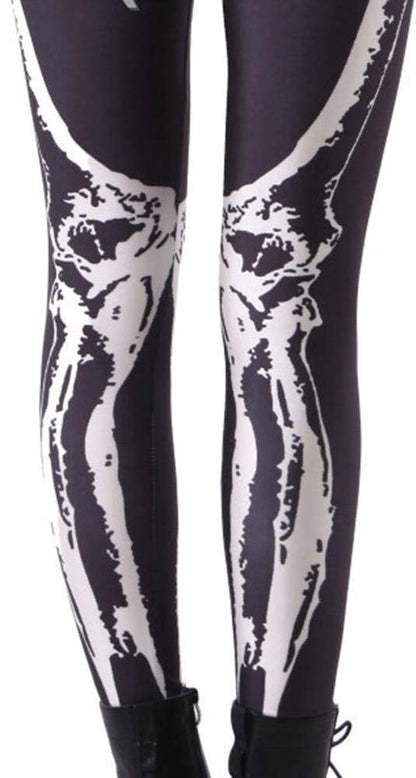 Sister Amy Women's Digital Galaxy Printted Ankle Elastic Tights Legging Black Skeleton in White US XXXL