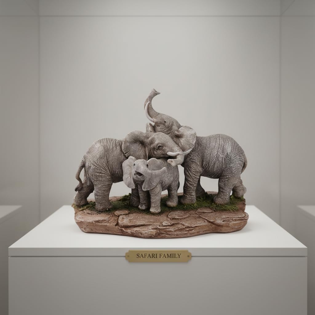 Comfy Hour 9.2" Large Elephant Figurine, Realistic Wildlife Sculpture, Decorative Safari Home Office Desktop Accent, Stone Resin Artisan Statue, 1 Unit (Elephant Friends and Family)