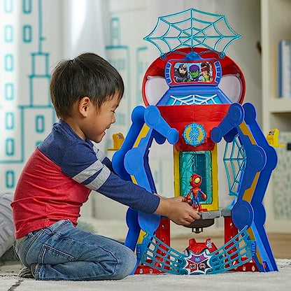 Spidey and His Amazing Friends Web-Spinners Web-Quarters, Kids Playset with Action Figure, Vehicle, and Accessories, Marvel Super Hero Toys, Ages 3 and Up