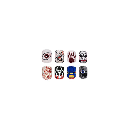 Halloween Short Press on Nails Square Fake Nails Scary Movie Characters Bloody Halloween Glue on Nails False Nails with Designs Holiday Halloween Manicure Art Decorations for Women 24Pcs