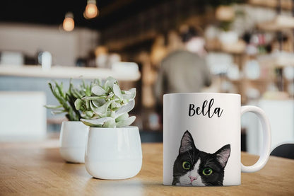 MUGBREW Personalized Coffee Mug with Your Name or Text, Customized Gifts For Christmas Birthday Anniversary, Ceramic 11 OZ Coffee Mug Tea Cup - Black White Tuxedo Cat
