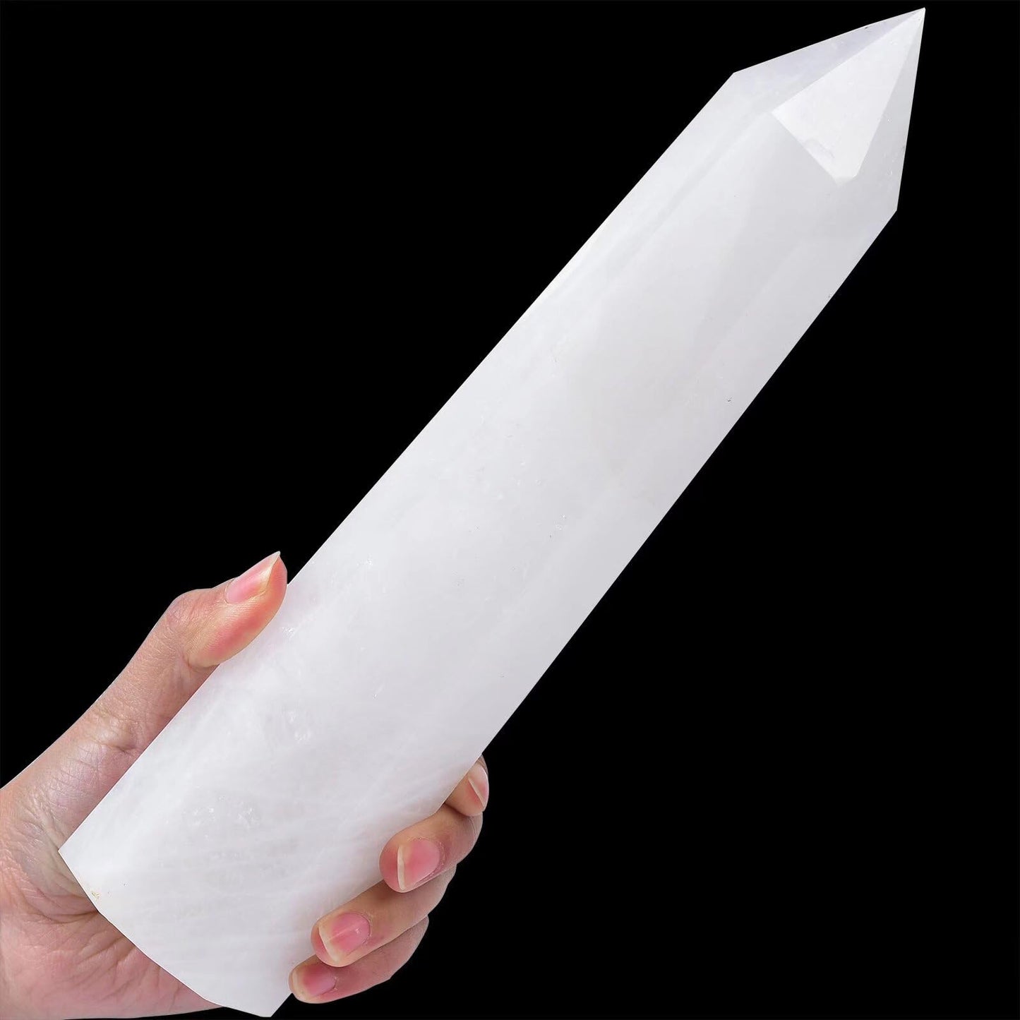 AMOYSTONE Large White Crystal Quartz Wand 1PC Healing Crystal Stone Obelisk Tower 6 Faceted Column Reiki Chakra Meditation Gift 1.7-2.2 LBS