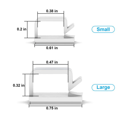100 PCS Adhesive Cable Clips White (Small & Large), Upgraded Wall Wire Holder for Cord Organizer Cable Management, Outdoor Light Clips Hooks for LED, Car Dash Cam, HDMI, Extension Cord