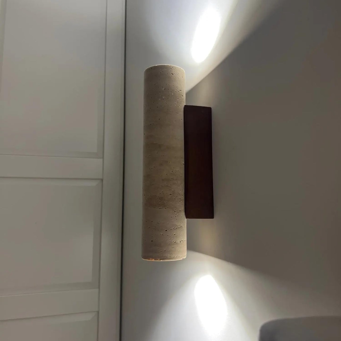 JIANKEXING Travertine Wall Sconce Light Hardwired Natural Stone Wall Lamp with Up Down Lighting for Bedroom Living Room Hallway
