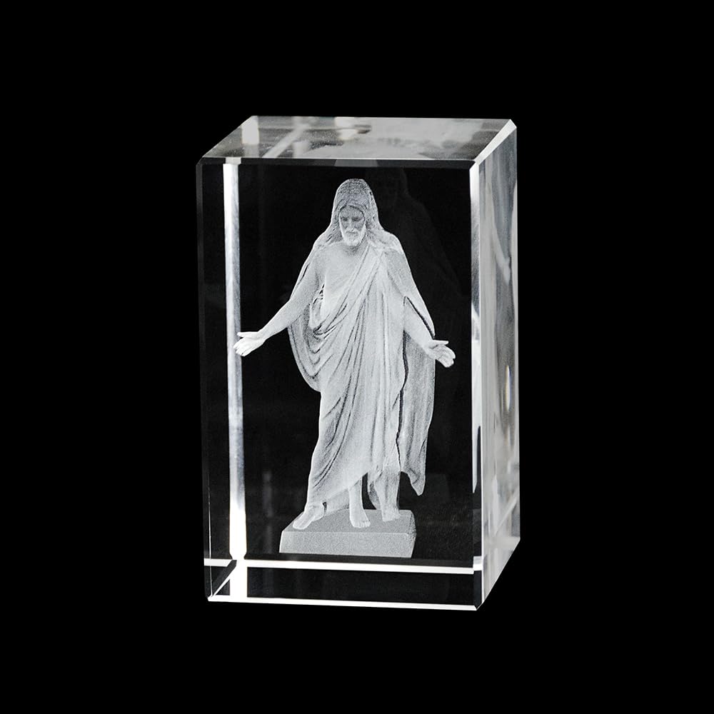 Lifebeats Christus Statue Laser Engraved Crystal Cube by Ringmasters