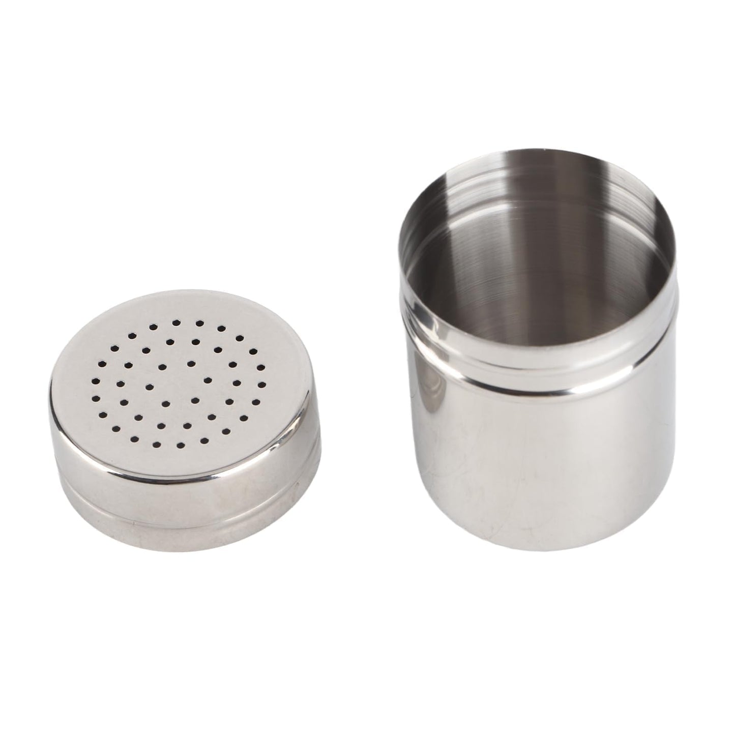 Kukyller 2PCS Stainless Steel Salt and Pepper Shakers Set, Salt Pepper Cooking Dredge Shakers, Seasoning Spicessss Condiment Bottle for Powder Sugar Cooking Kitchen Baking (M)