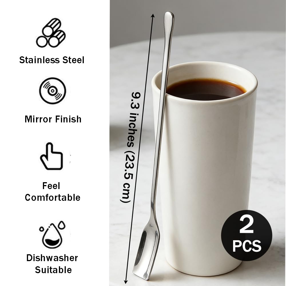 Ouliget Long Handle Tea Coffee Spoons,Square Head Coffee Stirring Spoon,Coffee Stir Sticks Drink Stirring Spoons,Tiny Salt Condiment Spoon,Coffee Bar Accessories,2 Pieces,9.3 Inches
