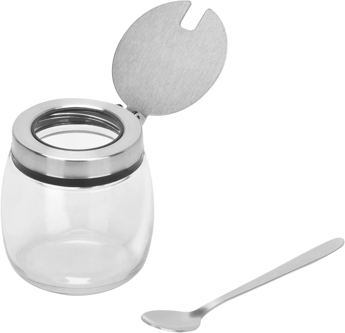 onlyfire Condiment Jar Spice Container with Lids, Stainless Steel Serving Spoons, Base Rack and Labels - Glass Seasoning Bottles Kitchen Accessories | Set of 3