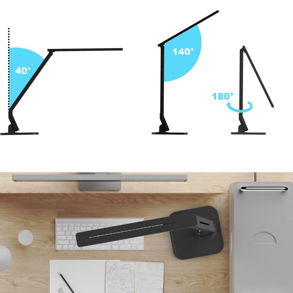 MAGIC LEAVES Desk Lamp, LED Dimmable Reading Light with Adjustable Lighting 5 Brightness Levels, 4 Light Colors and USB Charging Port Table Lamp (Piano Black)