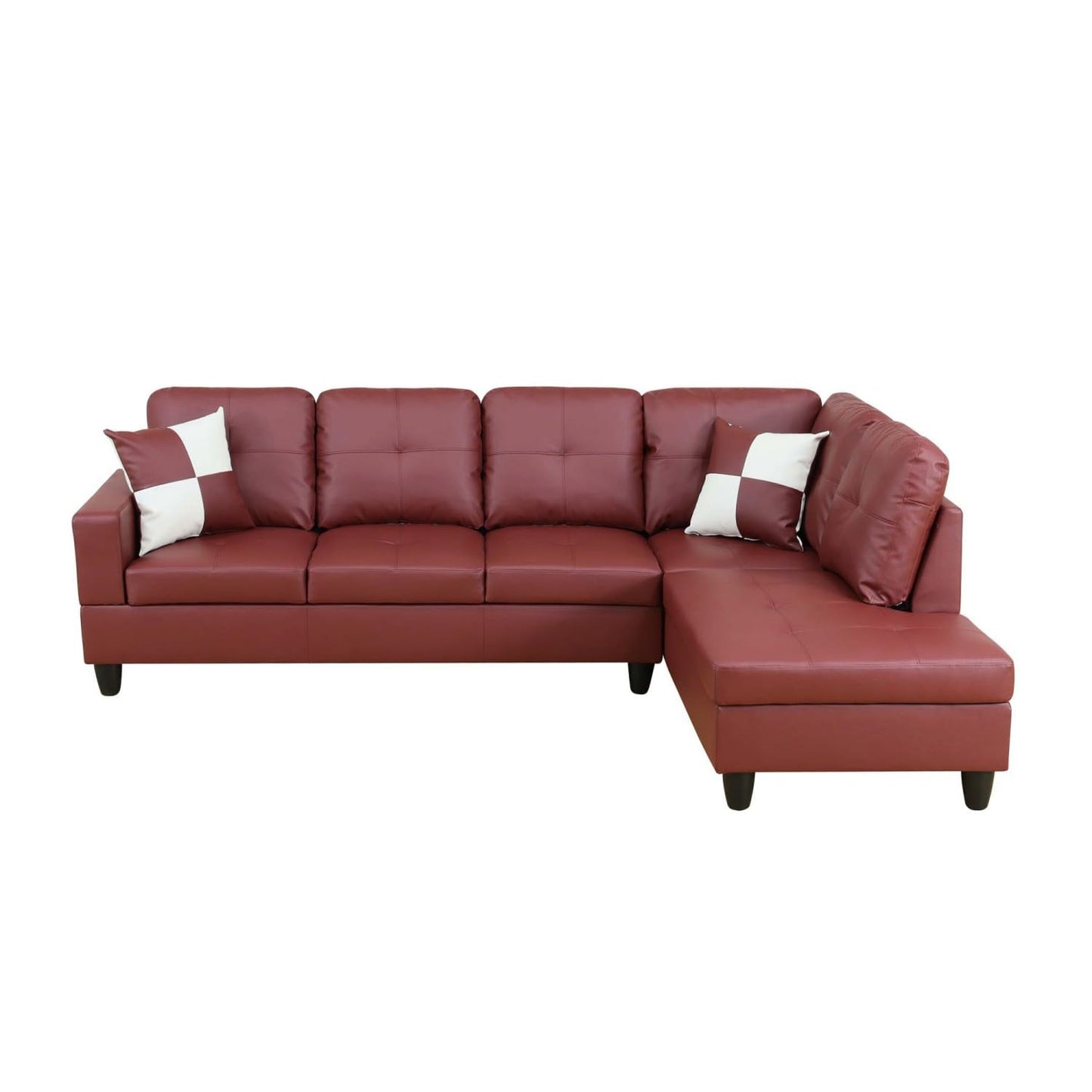 UOCFYK Sectional Sofa Couch with Right Chaise, Faux Leather L Shaped Couches for Living Room, Office, Apartments, Small Space, Red