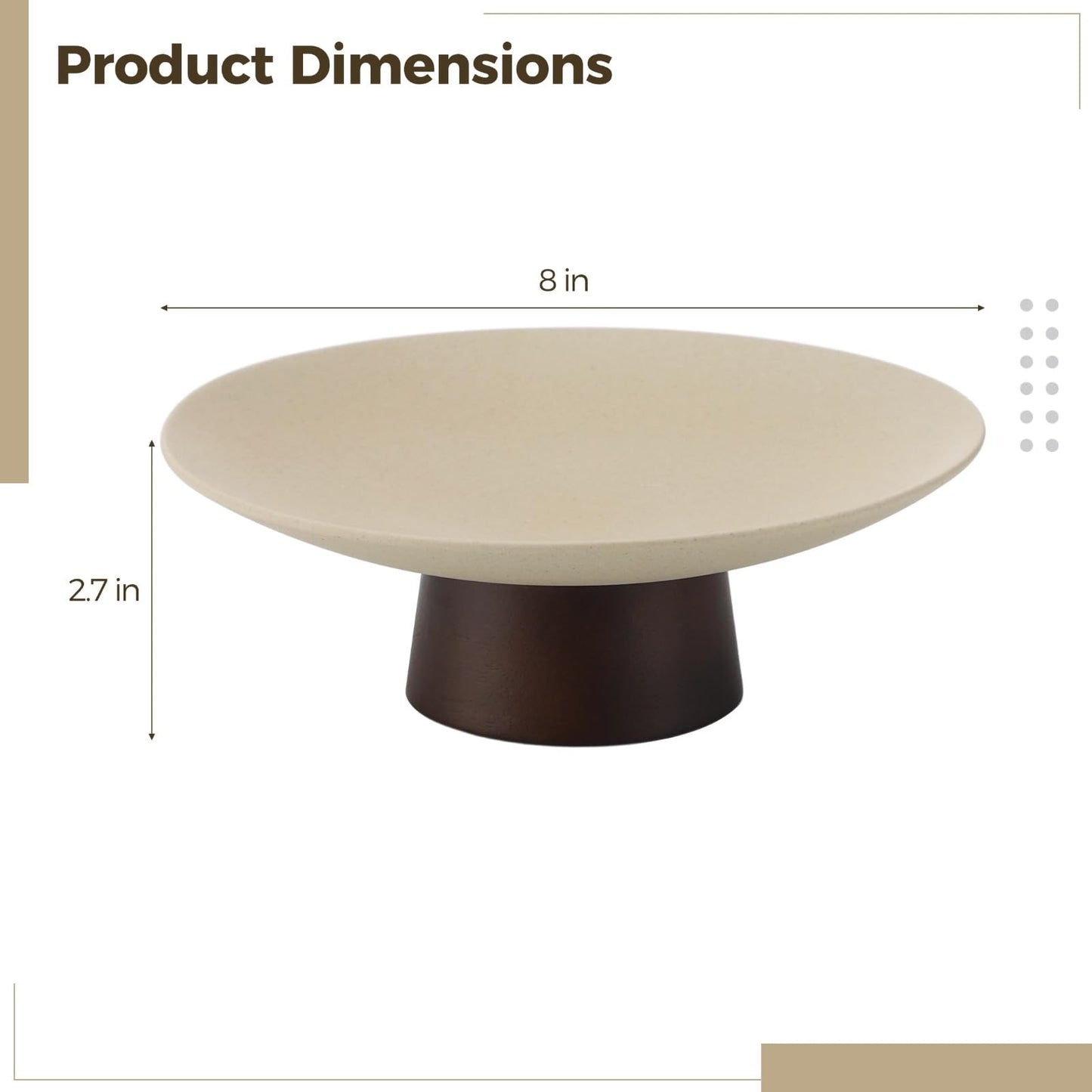 COSYOO Modern Ceramic Pedestal Fruit Bowl, High-Fired Stoneware Shallow Serving Bowl with Wooden Base, Elevated Decorative Fruit Tray for Kitchen Counter Entryway Table Dining Centerpiece