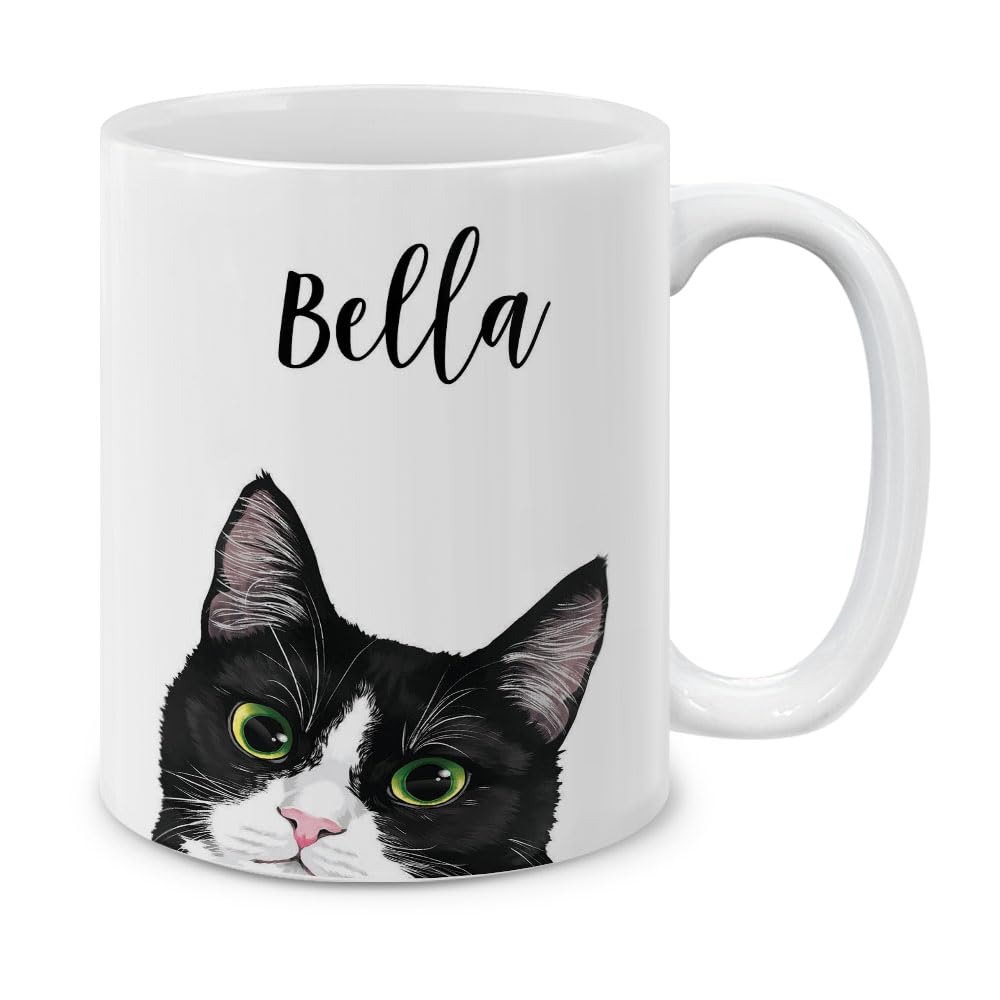 MUGBREW Personalized Coffee Mug with Your Name or Text, Customized Gifts For Christmas Birthday Anniversary, Ceramic 11 OZ Coffee Mug Tea Cup - Black White Tuxedo Cat