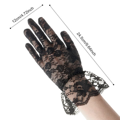 QPIXVB Black Lace Gloves,black gloves costume,Tea Party Glove,Elegant Glove for Bridal Wedding Sunblock Mesh Goth,vampire costume women dress,gothic dresses for women,halloween accessories