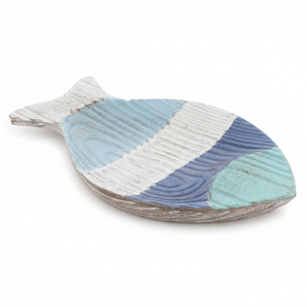 The Bridge Collection 9.5" Weathered Wood Striped Fish Tray