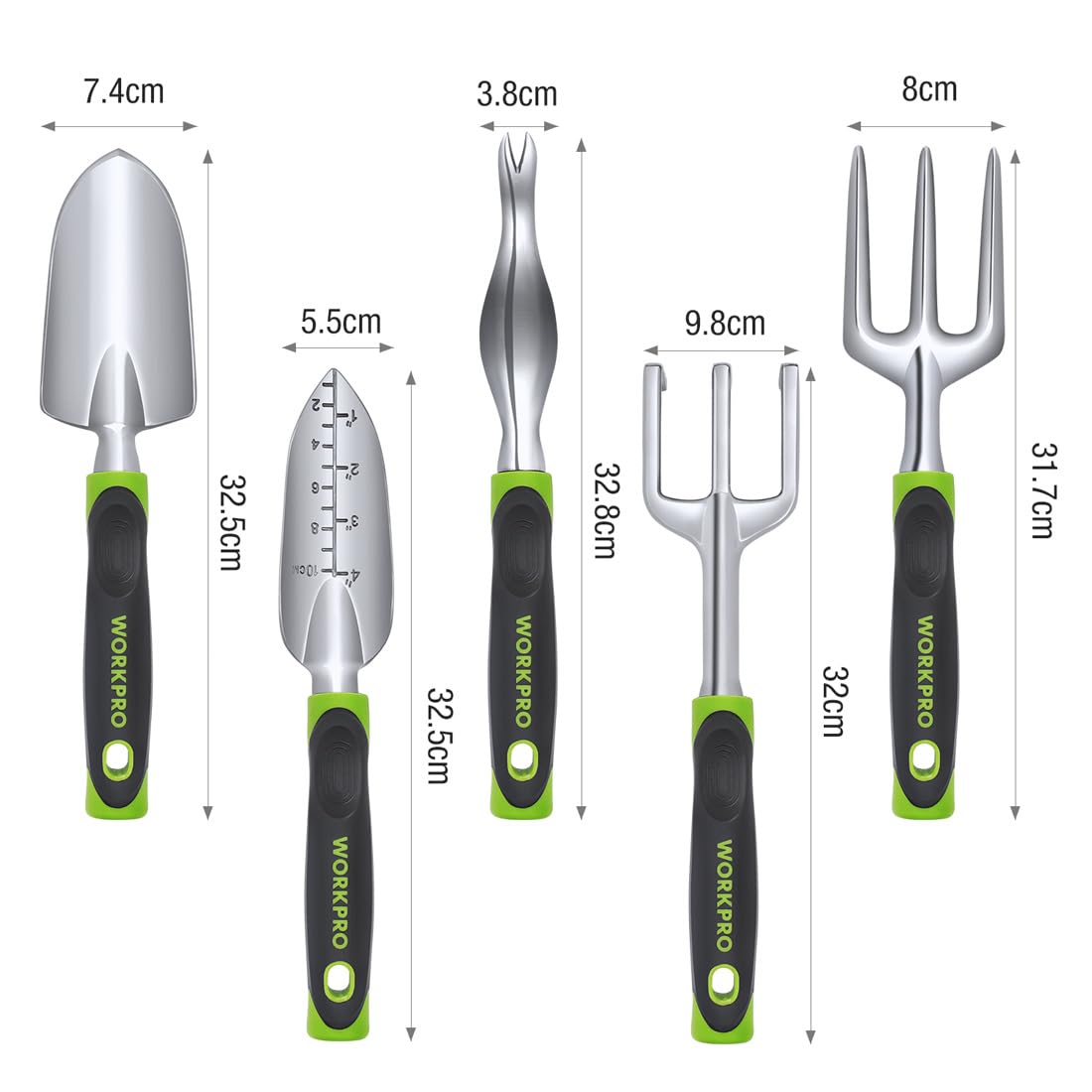 WORKPRO 5 Pcs Gardening Tools Cast Aluminum Garden Set with Fork, Weeder, Claw, Trower, Soil Shovel for Gardener