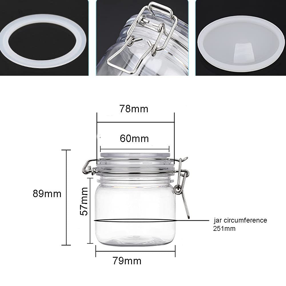 Lokusel 2 Pcs 10 Oz/300ml PET Plastic Storage Jars with Airtight Hinged Lids,Durable Clear Wide Mouth canning Jars for Food Storage Oats Canning Cereal Pasta Sugar Coffee Nuts Spices