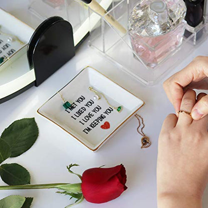 AREOK Best Gifts for Wife Gifts from Husband, Valentines Day Gift for Wife Her - Happy Anniversary Birthday Presents for Girlfriend Romantic, Ceramic Ring Dish, Jewelry Tray, Trinket Dish, I Love You