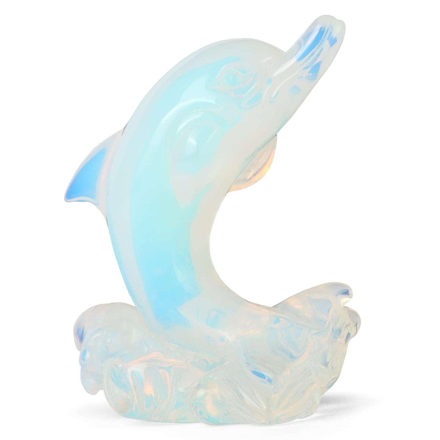 Hxswkk Opalite Crystal Dolphins Figurines Collectibles Crystal Statue Sea Animal Sculpture Home Desk Decoration Ornaments Dolphin Gifts for Women