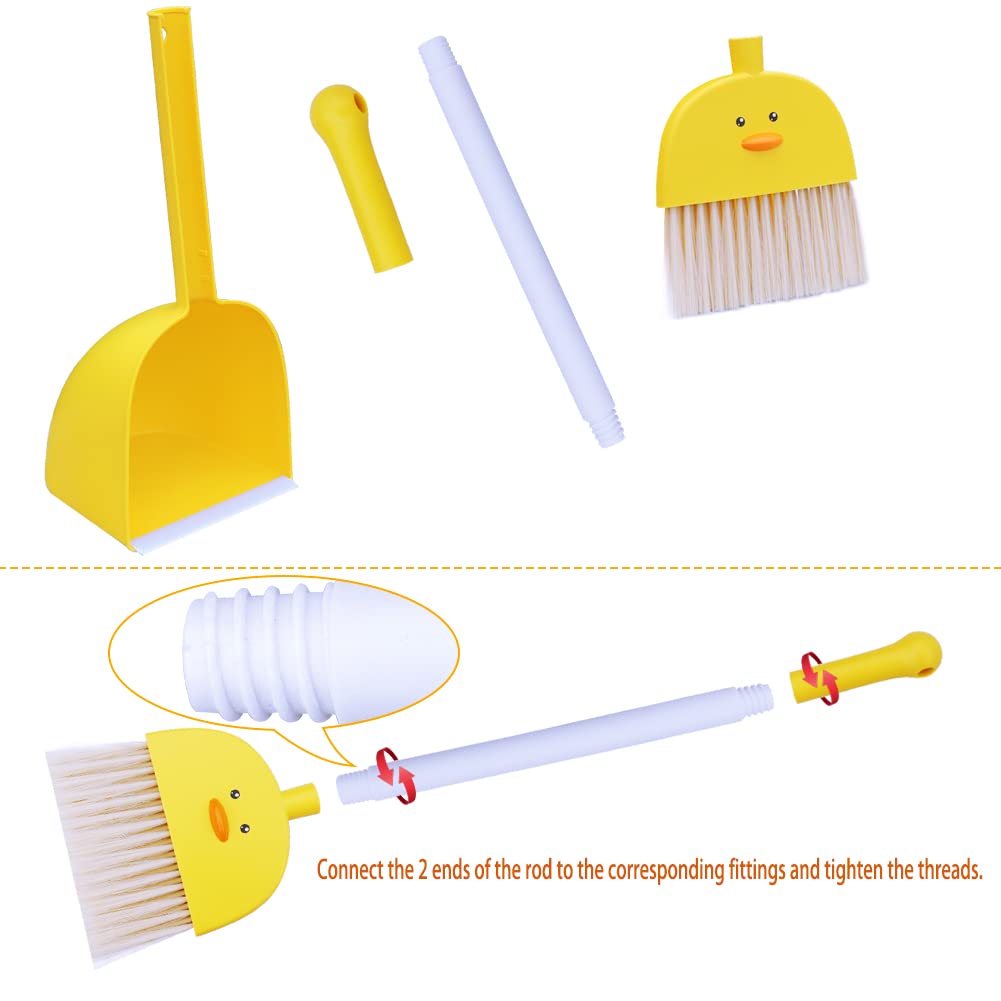 SCKTYZS Mini Broom with Dustpan for Kids,Boys Girls Small Cleaning Set, Combo Pretend Play Toys Toddler Little Housekeeping Helper Set-Yellow Duck…