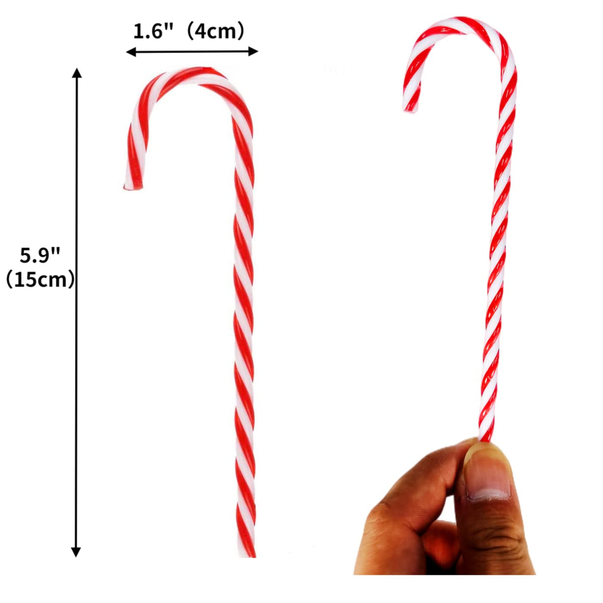 50 Pcs Christmas Candy Canes 5.9 inch Plastic Christmas Tree Hanging Ornaments Twisted Red White Crutch Candy Canes for Xmas Home Indoor Outdoor Party Decoration (red White)