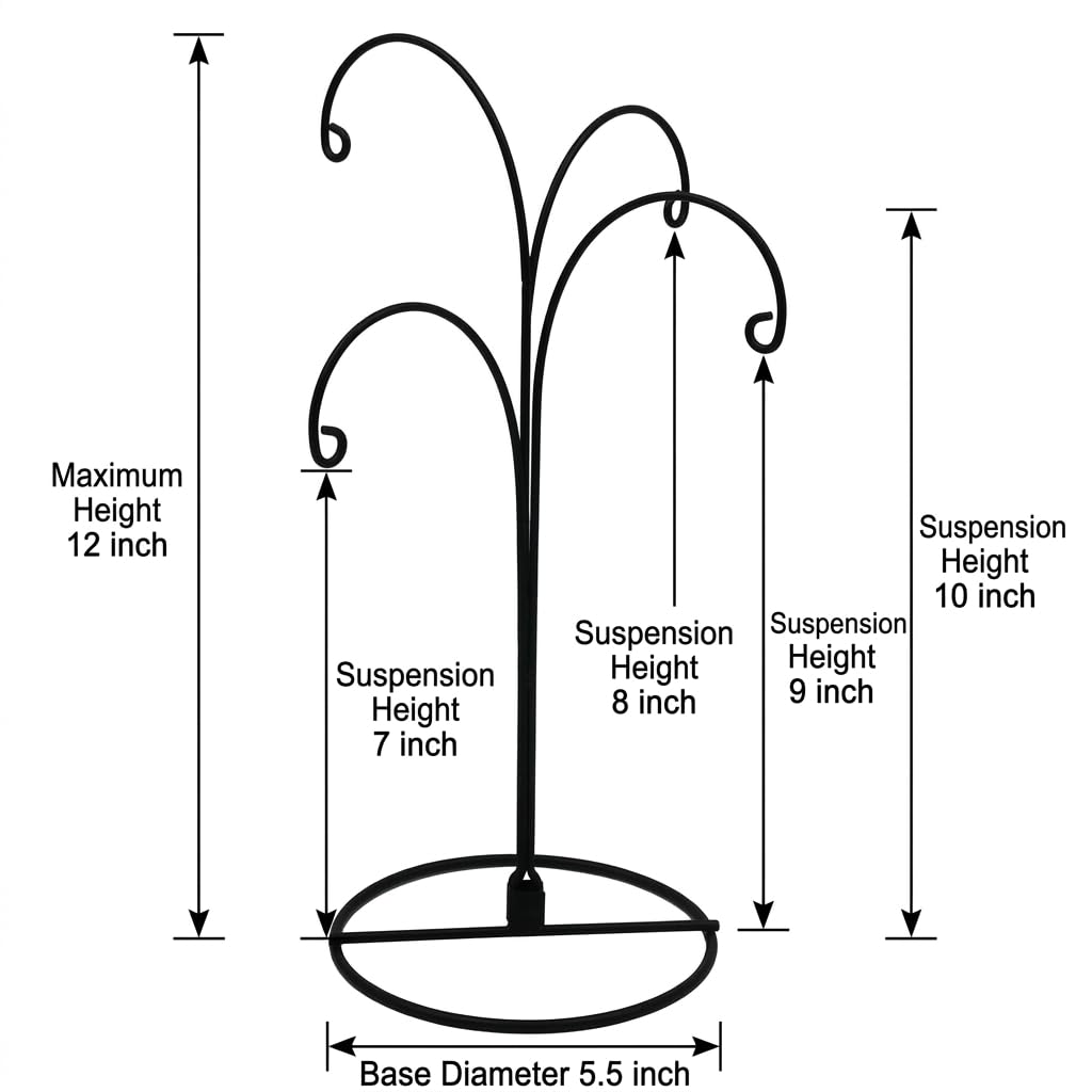 HOHIYA Ornament Display Stand 12 Inch 2 Pack 4-Arm Metal Ornament Holder for Christmas Decorations Crystal Ball Hanging Ornaments Jewelry Display Stand Black