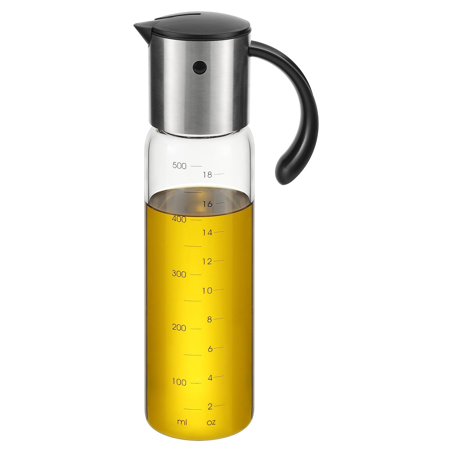 Vucchini Large Olive Oil Dispenser Bottle 17 oz - Auto Flip Condiment Container - Leakproof Vinegar Dispenser Glass Cruet Stainless Steel