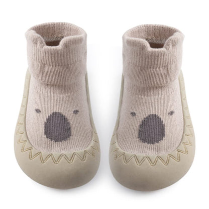 Exemaba Toddler Sock Shoes - Baby First Walking Shoes Soft Sole with Grips for Boys & Girls (Khaki Raccoon, Tag21/6-12 M)