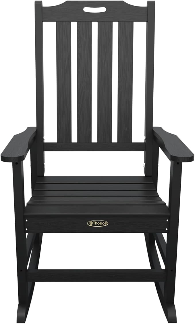Oversized Rocking Chair Set of 4, Outdoor Rocking Chair for Adults, All Weather Resistant Porch Rocker for Lawn Garden, Black