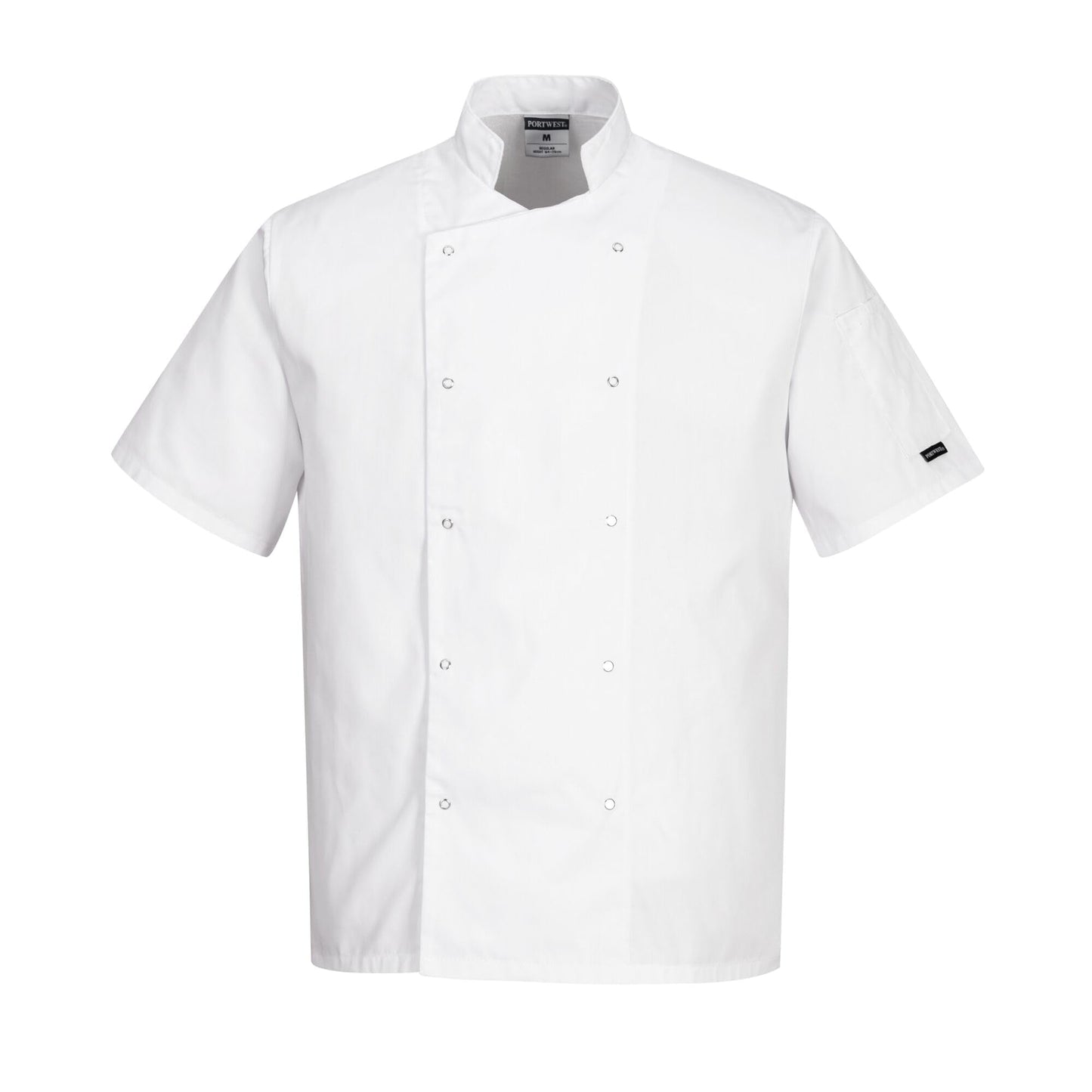 Portwest C733 Men's Cumbria Chef Jacket Lightweight Short Sleeve Durable Workwear Multi Functional Apron with Sleeve Pocket Machine Washable, White, L