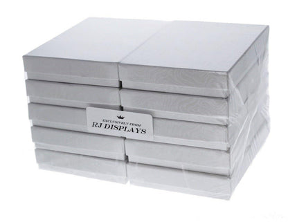 RJ Displays 10 Pack Cotton Filled White Jewelry Gift Boxes with Lid for Pendant, Necklace, Bracelet, Earrings & Brooch, Elegant Jewelry Packaging, Retail Display & Small Gift Box 5.25" x 3.75" x 1"