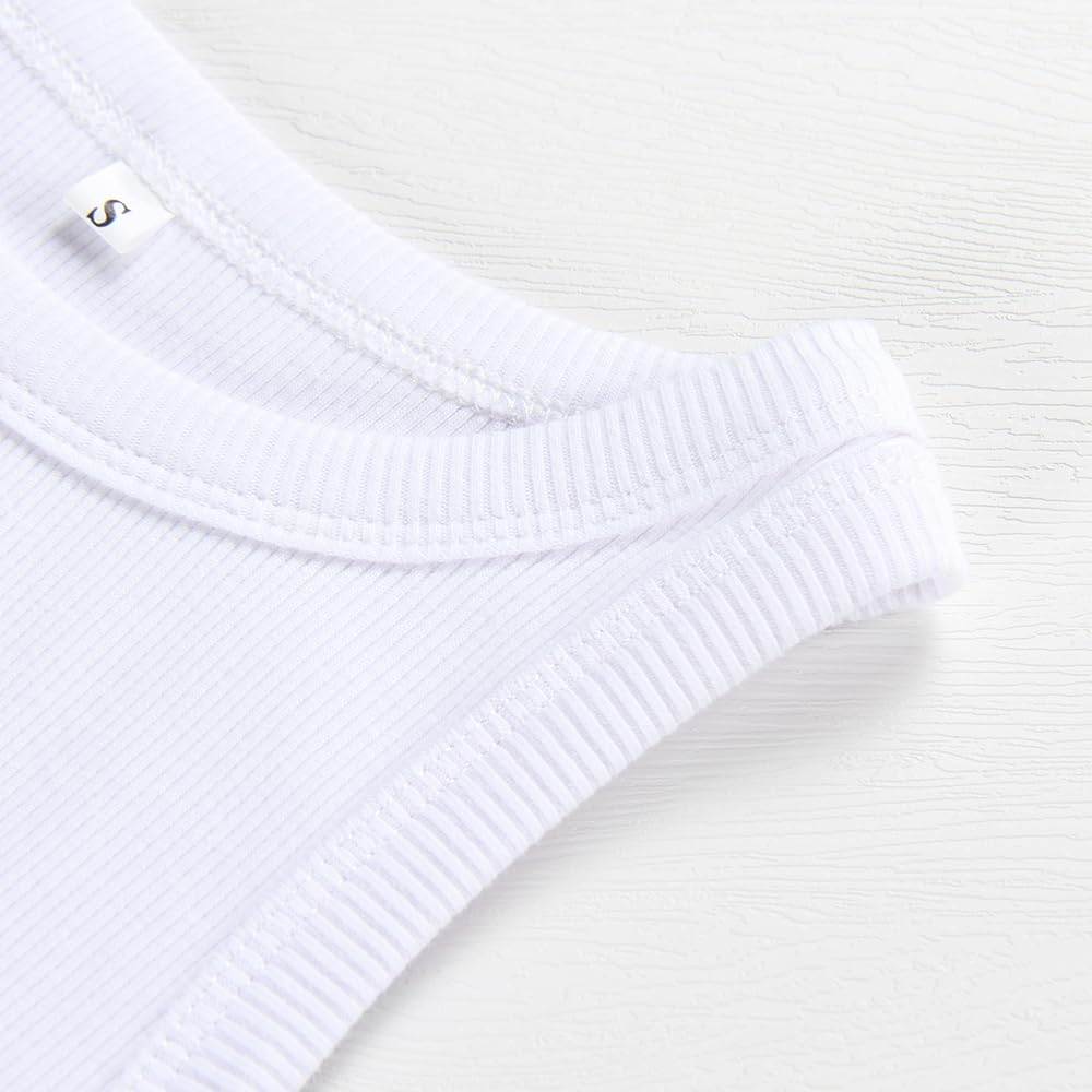 Artfish Women Casual Basic Sleeveless High Neck Rib-Knit Front Racerback Crop Tank Top 01#White,S