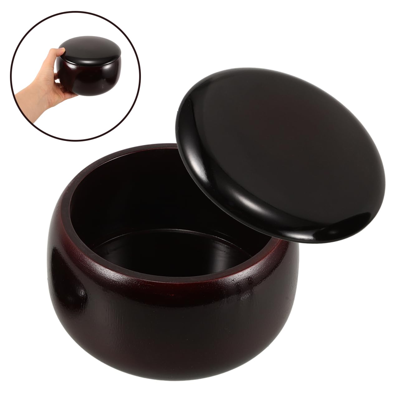 YARNOW Go Jar Wooden Chess Piece Holder Bowl with Lid 5.51 Inch Durable Storage Container for Go Gobang Stones Home Game Accessory